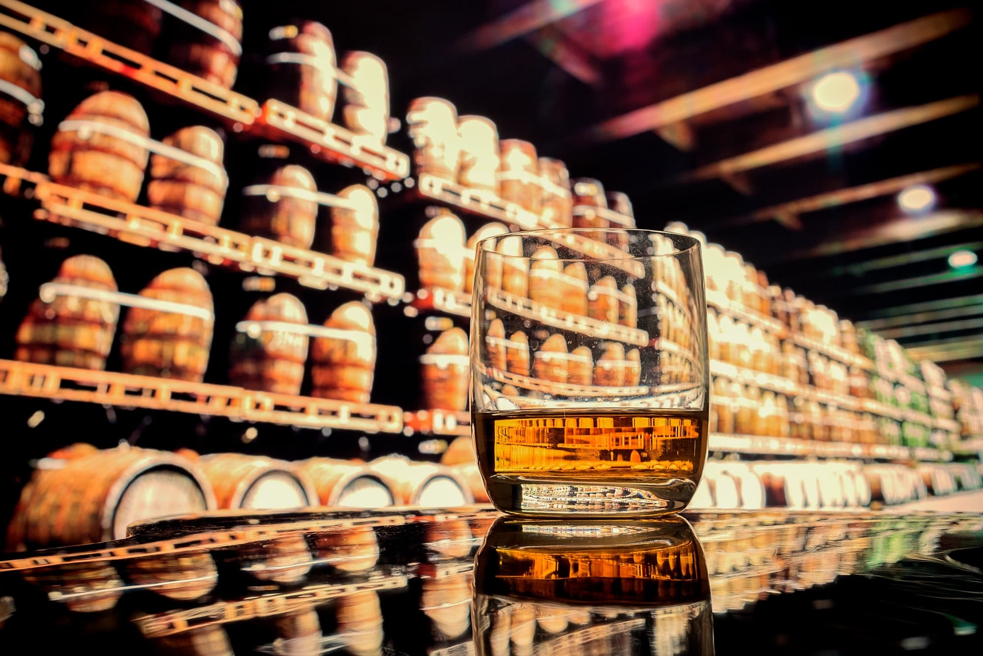 Tasting whiskey at a distillery
